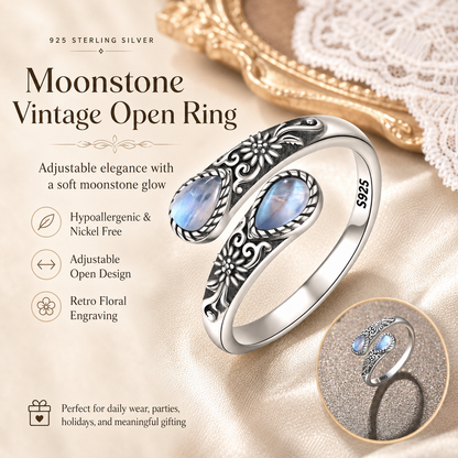 🔥 BUT 2 GET 10% 🔥 Moonstone Bloom Ring | Vintage Style • Adjustable Fit • Timeless Elegance