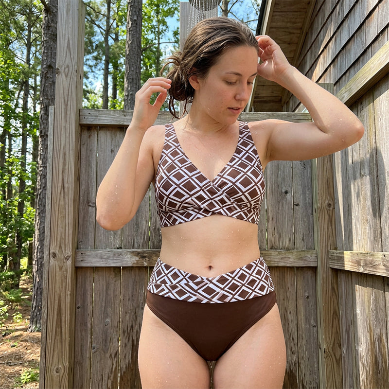 👙Costum de baie două piese pentru femei, talie înaltă, tip bikini
